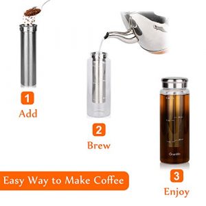 Cold Brew Coffee Maker, Portable Iced Coffee and Tea Infuser with Airtight Lid, Reusable Stainless Steel Mesh Filter for Iced Tea/Coffee, 3cup, 26oz, Easy To Clean