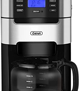 10-Cup Drip Coffee Maker, Brew Automatic Coffee Machine with Built-In Burr Coffee Grinder, Programmable Timer Mode and Keep Warm Plate, 1.5L Large Capacity Water Tank, Removable Filter Basket, 900W