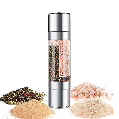 Salt and Pepper Grinder Refillable 2 in 1 Salt and Pepper Shakers with adjustable Coarseness, Acrylic Salt and Pepper Shakers with Ceramic Mechanism