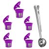 Reusable K Cups, 5-pack Purple Refillable Coffee Filters for Keurig 2.0 and 1.0 and MINI PLUS Series Machines with Stainless Steel Scoop, Universal Reusable Coffee Pods, Coffee Scoop Funnel