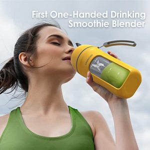 GREECHO Portable Blender, One-handed Drinking Mini Blender for Shakes and Smoothies, 12 oz Personal Blender with Rechargeable USB, Made with BPA-Free Material Portable Juicer, Cyber Yellow