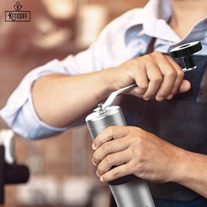 Kitcoff Manual Coffee Grinder - Hand Beans Mill with 18-Click Settings, Stainless Steel Body with Ceramic Burr & Ergonomic Grip, Removable Hand Crank - Includes Cleaning Brush, Travel & Storage Pouch