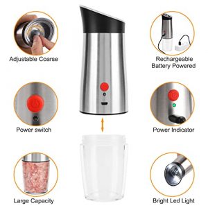 Electric Salt and Pepper Grinder Mill Rechargeable: - USB Automatic Gravity Peppermills Set, Adjustable Grind Coarseness Refillable Auto Peppercorn Shaker, Rechargable Battery Operated