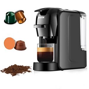 ZOKSUN 3 in 1 Coffee and Espresso Machine Combo Compatible with Nespresso Original Capsules, Dolce Gusto Pod and Ground Coffee, 19 Bar Pump Mini Espresso Machine for 1.35oz Espresso or 5oz lungo, Suitable for Home with Spoon, Self-Cleaning Function, 20oz Removable Water Tank, Black Coffee Machine