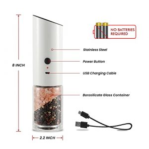 Rechargeable Electric Salt and Pepper Grinder Black and White Ceramic Pepper Mill with LED Light USB Gravity Automatic Salt Grinder Spice Grinder Shaker Kitchen Gift