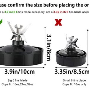 Kalageen (Male,2PCS,3.9in) 6 Fins Blender Blade Compatible with Ninja Blender Blade Replacement for Nutri Ninja Auto iQ BL456-70, BL480-70,BL480W-70,BL481-70,BL482-70.Only fit for 18,24,32 oz, No 16oz