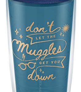 Tervis Made in USA Double Walled Harry Potter - Don't Let Muggles Get You Down Insulated Tumbler Cup Keeps Drinks Cold & Hot, 16oz, Clear