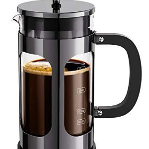 BAYKA French Press Coffee Maker, Glass 304 Stainless Steel Coffee Press, Cold Brew Heat Resistant Thickened Borosilicate Coffee Pot for Camping Travel Gifts, 34 Ounce, Dark Pewter