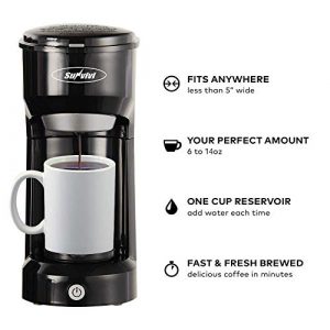Coffee Maker, Single Serve Brewer for Single Cup, One Cup Coffee Maker With Permanent Filter, 6oz to 14oz Mug, One-touch Control Button with Illumination, Black