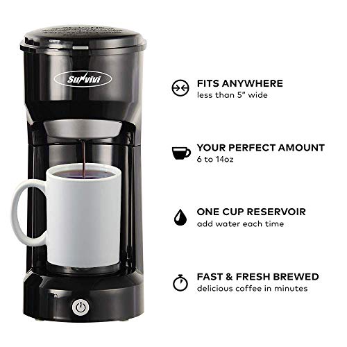 Coffee Maker, Single Serve Brewer for Single Cup, One Cup Coffee Maker With Permanent Filter, 6oz to 14oz Mug, One-touch Control Button with Illumination, Black