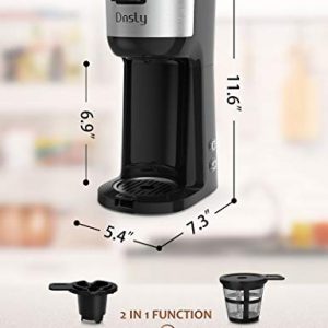 Dnsly Coffee Maker Single Serve, for Capsule Pod & Ground Coffee 2 in 1 Dual Hot Coffee Machine, Strength-Controlled Self Cleaning Function Portable Coffee Brewer, Advanced Black