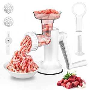 LHS Manual Meat Grinder, Heavy Duty Meat Mincer Sausage Stuffer, 3-in-1 Hand Grinder with Stainless Steel Blades for Meat, Sausage, Cookies, Easy to Clean