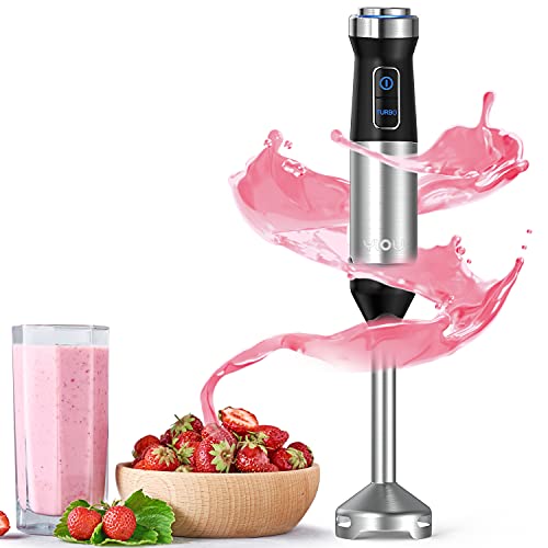 YIOU Immersion Blender, Ultra-Stick Hand Blender Variable Speed Hand Blender 500 Watt Heavy Duty Copper Motor Brushed 304 Stainless Steel for Soups Sauces and Smoothie, Single Black
