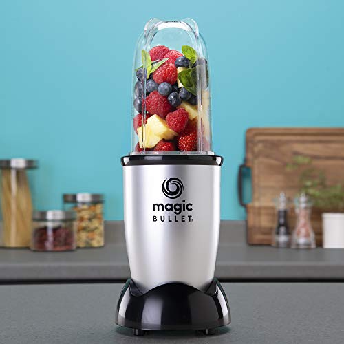 M.B Magic Bullet Essential Personal Blender, Silver - 250W Motor with Tall Cup, stainless steel cross blade and 1 to-go lid