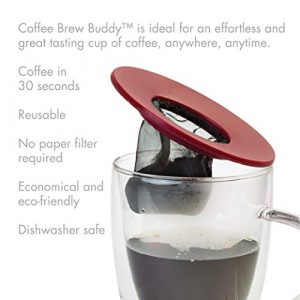 Primula Brew Buddy Portable Pour Over, Reusable Fine Mesh Filter, Dishwasher Safe, Single Cup of Coffee or Tea at Any Strength, Ideal for Travel or Camping, Red