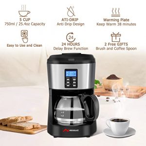 Nidouillet Drip Coffee Maker,Grind and Brew Automatic Coffee Machine,5 Cup Programmable Smart Coffee Maker with Timer,Electric Coffee Brewer with Glass Carafe Coffee Pot,Keep Warm,Anti-Drip AB0228