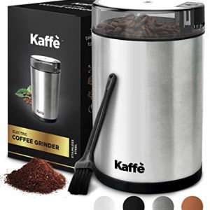 Kaffe Electric Coffee Grinder - 14 Cup (3.5oz) with Cleaning Brush. Easy On/Off. Perfect for Coffee, Spices, Nuts, Herbs, Corn. (Stainless Steel)
