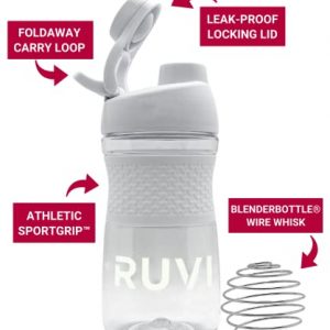 Ruvi Shaker Bottle Sport Mixer | Perfect for Blended Smoothies, Protein Powder Shakes & Mixes | Workout Container with Athletic SportGrip™ | No-Spill, Twistable Cap | 20 oz, Clear