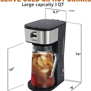 Iced Tea Maker (Upgrade) with 3 Quart Fruit Infusion Flavor Glass Pitcher, Ice Tea Maker & Coffee Brewing System with Strength Selector, Loose Tea Filter, Brew Basket, Perfect For Customized Fruit Tea, Coffee and Flavored Water