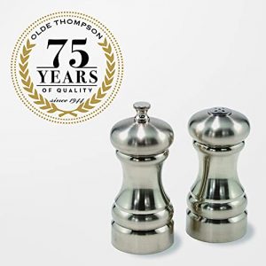Olde Thompson Columbia Brushed Nickel Plated Mill Shaker Set Salt and Pepper, 4 x 2 x 4.5 inches, stainless steel (silver)
