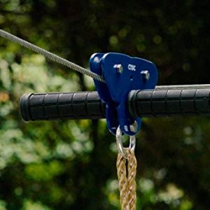 CTSC 75FT 95FT 110FT 120FT Zip Line Kit with Stainless Steel Spring Brake and Seat (95 FT Blue)