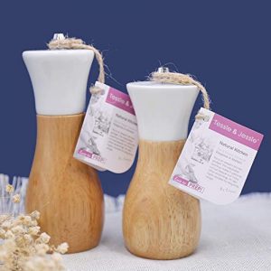 Salt Grinder White Wooden Pepper Grinder Sea Salt And Pepper Grinders Set 5” And 6” Salt Mills of Oilcan Shaped For Blue Or White By Tessie & Jessie (Oilcan, White)