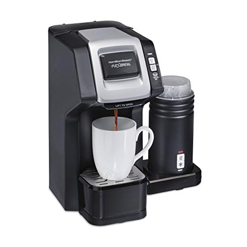 Hamilton Beach FlexBrew Single-Serve Coffee Maker with Milk Frother Compatible with K-Cup Pods and Grounds, Black (49949)