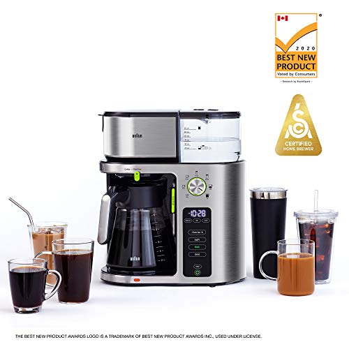 Braun MultiServe Coffee Machine 7 Programmable Brew Sizes / 3 Strengths + Iced Coffee, Glass Carafe (10-Cup), Stainless Steel, KF9070S