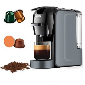 ZOKSUN 3 in 1 Coffee and Espresso Machine Combo Compatible with Nespresso Original Capsules, Dolce Gusto Pod and Ground Coffee, 19 Bar Pump Mini Espresso Machine for 1.35oz Espresso or 5oz lungo, Suitable for Home with Spoon, Self-Cleaning Function, 20oz Removable Water Tank, Grey Coffee Machine