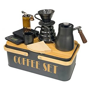 SOTECH Pour Over Coffee Maker Set Coffee Kettle Scale Ceramic Server Ceramic Dripping Cup Bean Grinder Filter Paper Ceramic Cup ALL in 1 Portable Metal Box for Traveling