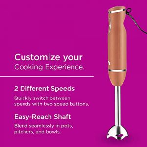 New House Kitchen Immersion Hand Blender 2 Speed Stick Mixer with Stainless Steel Shaft & Blade, 300 Watts Easily Food, Mixes Sauces, Purees Soups, Smoothies, and Dips, Copper (NH19-RBR-S-COPPER)