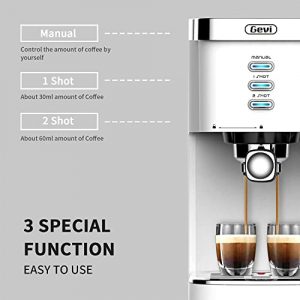 Gevi Espresso Machines 20 Bar Fast Heating Automatic Cappuccino Coffee Maker with Foaming Milk Frother Wand for Espresso, Latte Macchiato, 1.2L Removable Water Tank, 1350W, White