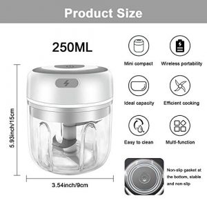 Electric Mini Garlic Chopper Slicer, Wireless Portable Mini Chopper Food Processor With USB Charging, Small blender Garlic Grinder for Garlic Meat Fruits Vegetables Nuts Onions Baby Food (250ml)