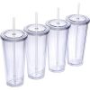 Zephyr Canyon 24 oz Double Wall Plastic Tumblers with Lids and Straws | Large Classic Travel Tumbler | 4 Pack Set of 4 | Clear Reusable Cups with Straws | BPA Free…