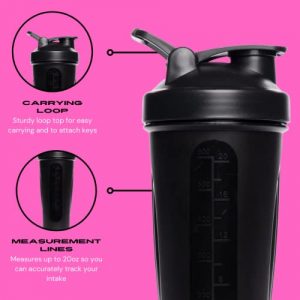 Shaker Bottle - Perfect for Protein Mixes, Pre Workouts & Supplements - Shaker Cup Includes Whisk Mixer Ball & Carrying Loop - Leak Proof & Secure Flip Cap - Swole Mates - Pink & Black - 28oz - 2 Pack