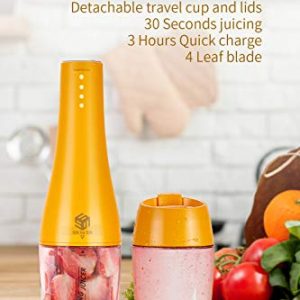 Portable Blender,Smoothie Blender Juicer Cup with 12oz BPA Free Travel Cup and Lid, USB Rechargeable Personal Size Fruit Mixer Single Serve Mini Travel Blender for Sports, Outdoor, Office, 100 Watts