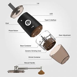 Portable Burr Coffee Grinder,Electric/Manual 2-in-1 Cafe Grind, Adjustable Burr Mill with 5 Precise Grind Scale for Drip/Espresso/ Pour over/Percolator/Cold Brew (Black)