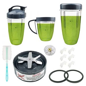 14 Pieces Blender Replacement Parts Extractor Blade and Cups for NutriBullet 600w & 900w Series, Including Gasket Shock Pad and Gear(1 Blade + 3 Cups +1 Lids)
