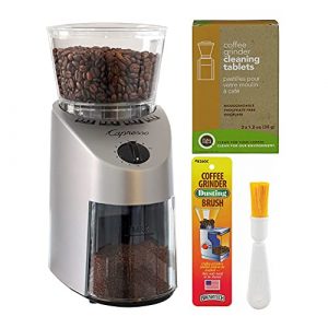 Capresso 560.04 Infinity Conical Burr Grinder, Brushed Silver Includes Coffee Grinder Cleaning Tablets and Coffee Grinder Dusting Brush (3 Items)