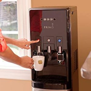 Primo hTRIO Water Dispenser with K-Cup Single Serve Coffee Brewing, Bottom Loading 2 Temp (Hot & Cold) Water Dispenser for 5 Gallon Bottle, Black/Stainless