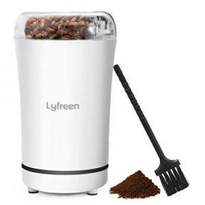 Lyfreen Electric Burr Coffee Grinder,One-Touch Spice Grinder with Brush, Small Coffee Bean Grinder Portable Coffee Grinder 50g Capacity(White,US Plug)