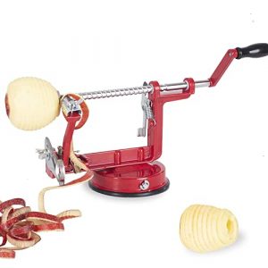 Apple Peeler Slicer Corer Apple Corer and Slicer Stainless Steel Apple Corer Slicer Peeler Fruit Peeler Apple Peelers for Kitchen Durable Alloy Apple Peeler with Powerful Suction Base Red