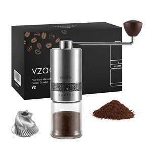 Vzaahu Manual Coffee Grinder with Lid Stainless Steel Fast Grind Conical Burr with Adjustable Setting Coffee Lover Gift - Travel Portable Hand Grinder for Aeropress Espresso French Press