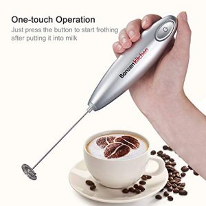Bonsenkitchen Electric Milk Frother, Automatic Milk Foam Maker for Bulletproof coffee, Matcha, Hot Chocolate Stainless Steel Whisk Battery Operated Mini Drink Mixer Blender