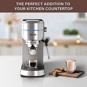Espresso Machine, Wirsh 15 Bar Espresso Maker with Commercial Steam Frother,Compact Expresso Coffee Machine with 42oz Removable Reservoir for Cappuccino and Latte, Brushed Stainless Steel
