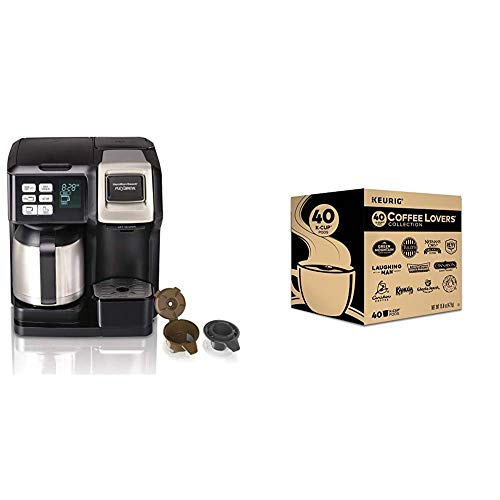 Hamilton Beach FlexBrew Thermal Coffee Maker, Single Serve & Full Pot, Black and Stainless & Keurig Coffee Lovers' Collection Variety Pack, Single-Serve Coffee K-Cup Pods Sampler, 40 Count