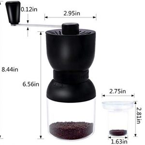 LHS Manual Coffee Grinder with Ceramic Burrs, Hand Coffee Mill with 2 Containers Adjustable Coarseness for Home, Office and Travelling