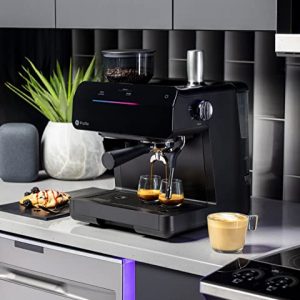 GE Profile Semi Automatic Espresso Machine + Steam Frother | Italian-Made 15 Bar Pump for Balanced Extraction | 15 Adjustable Grind Size Levels | WiFi Connected for Drink Customization | Black