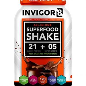 INVIGOR8 Superfood Shake (Chocolate Brownie) with Immunity Boosters - Gluten-Free and Non GMO Meal Replacement Grass-Fed Whey Protein Shake with Probiotics and Omega 3 (645g)