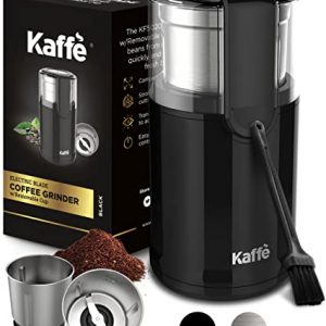 Kaffe Electric Blade Coffee Grinder w/ Removable Cup. 4.5oz 14-Cup Capacity. Cleaning Brush Included (Black) Perfect Grinder for Coffee, Tea, Spices, Corn, Herbs.
